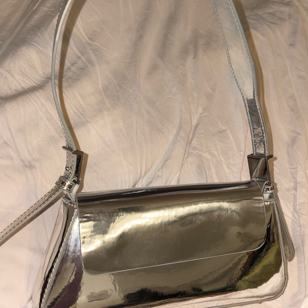 Zara Metallic Silver Shoulder Bag